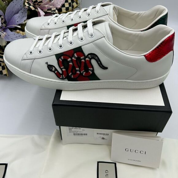 Men’s Gucci ace snake embroidered leather sneakers size 14.5 made in Italy - Picture 7 of 10